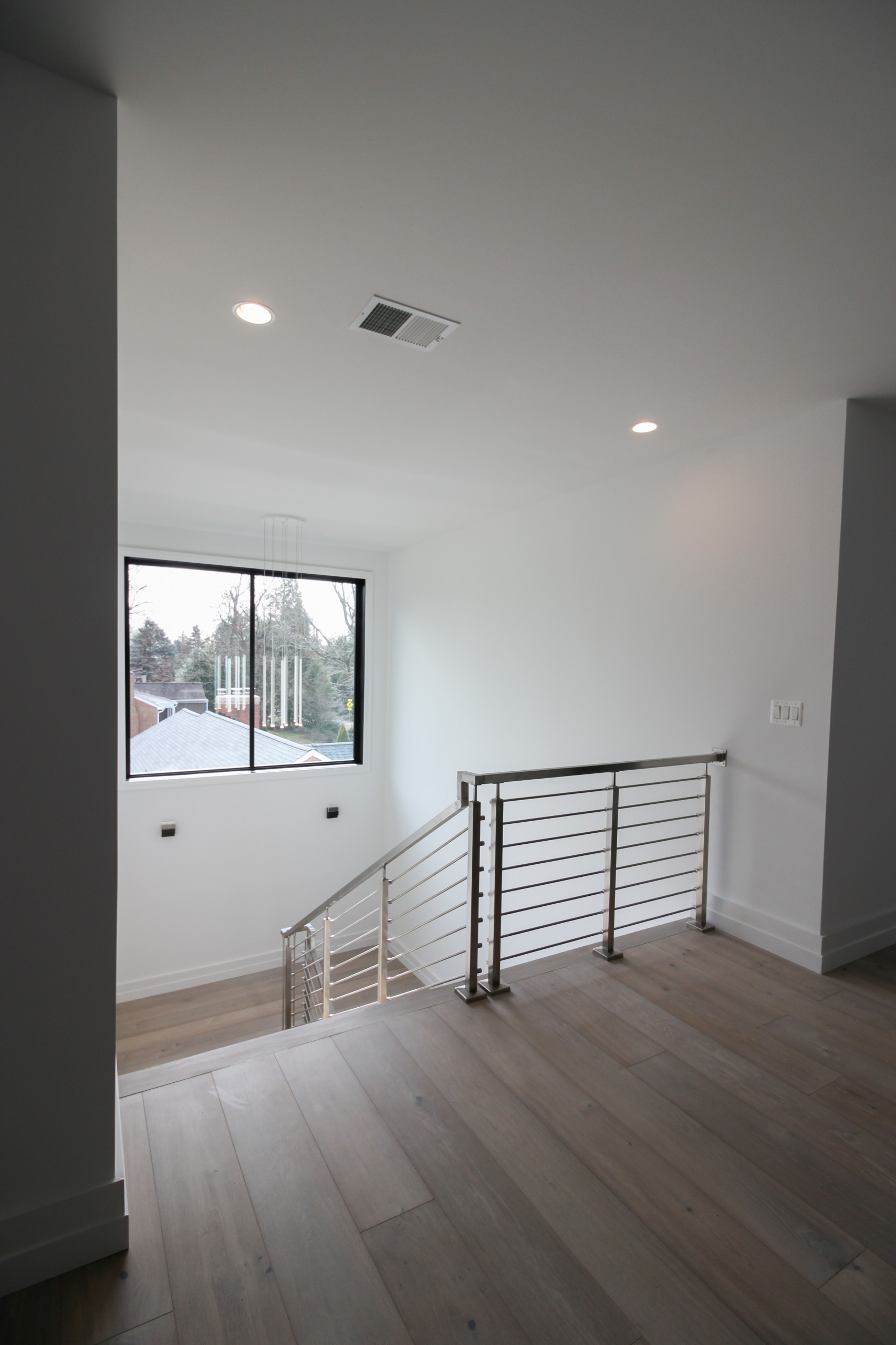 75_Modern Stairway: White O 75_ak & Stainless Steel Balustrade, McLean VA 22101