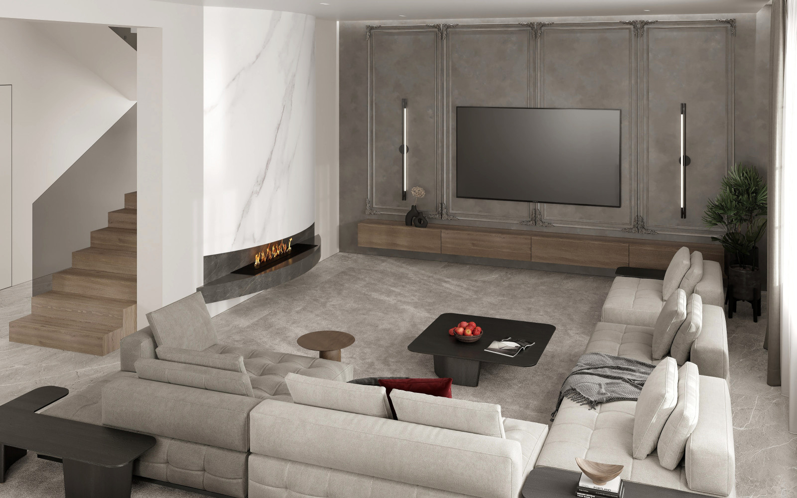 Проект гостиной в трехэтажном доме на улице Красная в городе Калининград