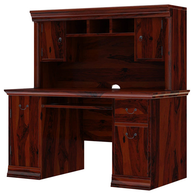 Brooten Rustic Solid Wood Home Office Computer Desk With Hutch