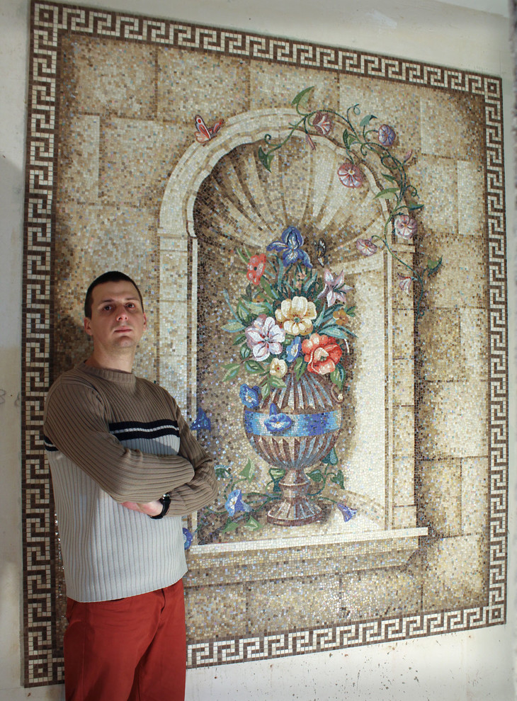 Мозаичное панно Цветы в ванную комнату