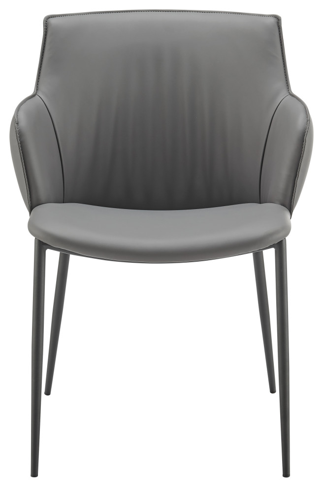 Ronja Armchair, Gray Leatherette With Black Steel Legs Set of 1