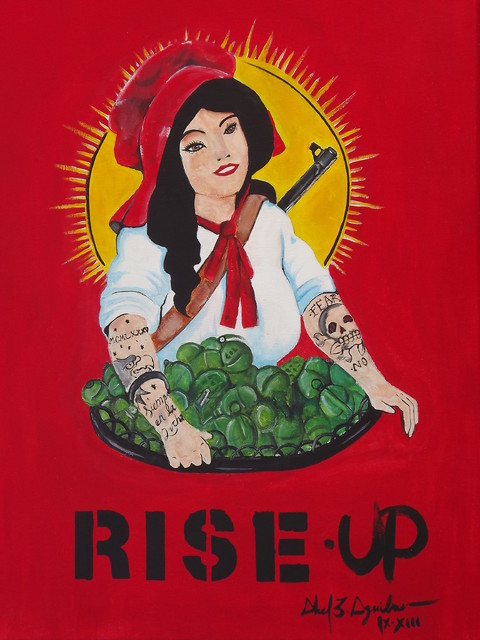 RISE Up, Revolutionary Tattoed Sun Maid Raisin Girl with Guns & Grenades