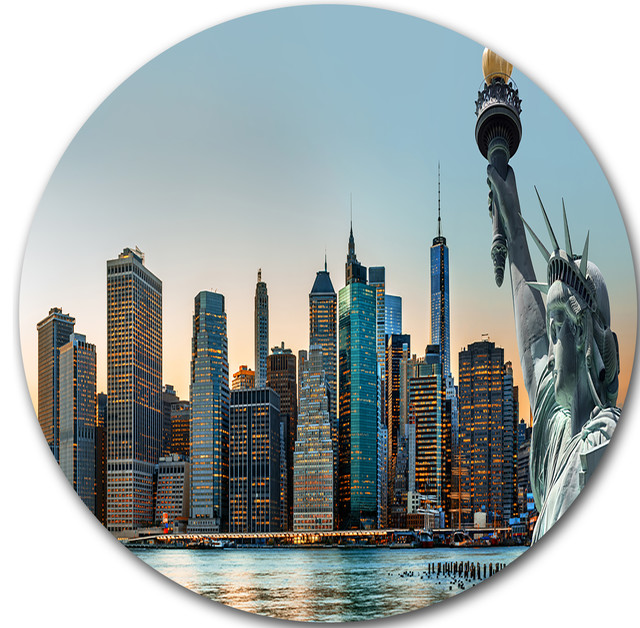 New York City Skyline Panorama, Photo Round Wall Art - Contemporary