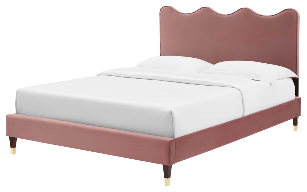 Platform Bed Frame, King Size, Charcoal Gray, Velvet, Modern, Guest Suite Modern Platform