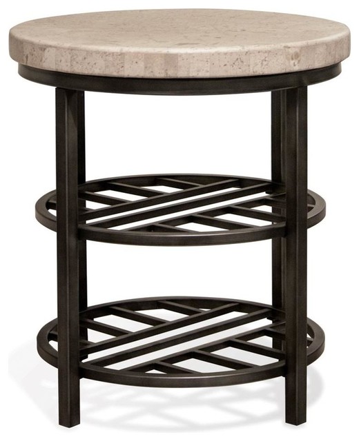 Riverside Furniture Capri 22 Round Stone Top Storage End Table