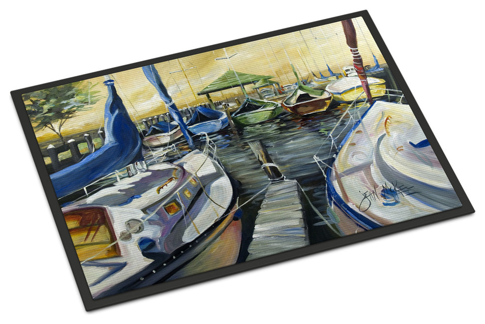 Seven Boats Sailboats Indoor/Outdoor Mat, 18"x27" Beach Style