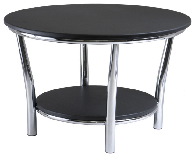 Maya Round Coffee Table Black Top Metal Legs Contemporary Coffee