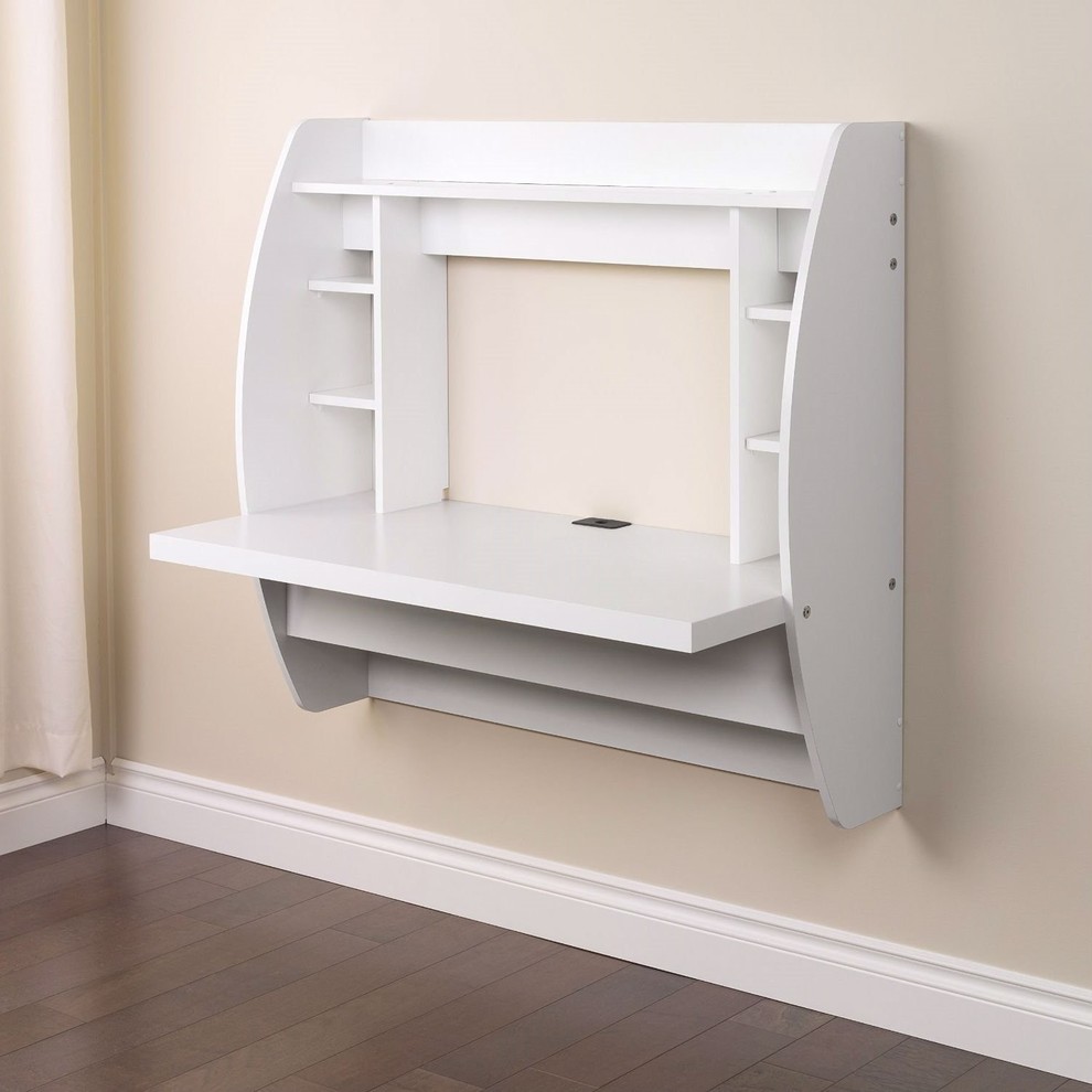 Wall Mounted Modern Space Saving Laptop Computer Desk in Espresso