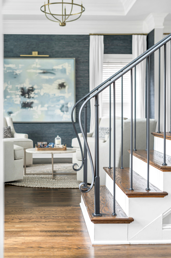 Inspiration for a contemporary wooden straight metal railing staircase remodel in Nashville with painted risers