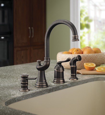 Moen Muirfield Mediterranean bronze one-handle high arc kitchen faucet