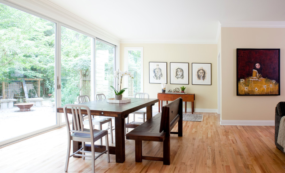 Great room - mid-sized transitional light wood floor and beige floor great room idea with no fireplace and beige walls
