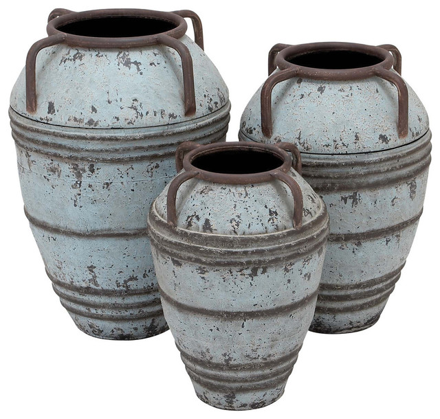 Rustic Blue Metal Vase Set 20221