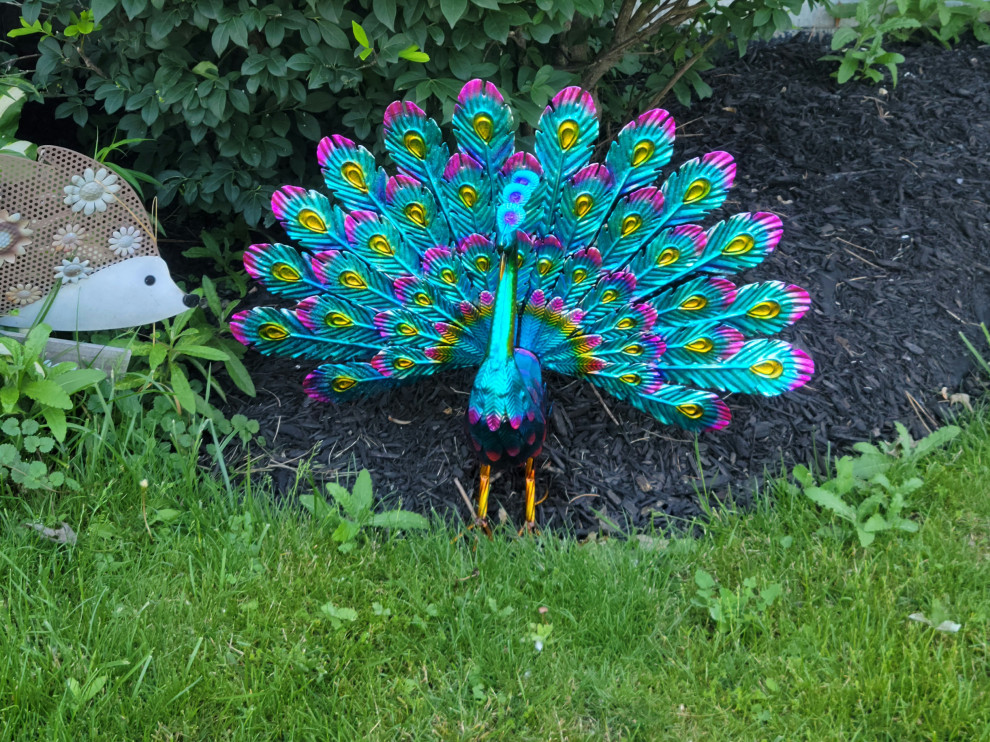 Alpine Metal Peacock Outdoor Statue 22 inch Tall