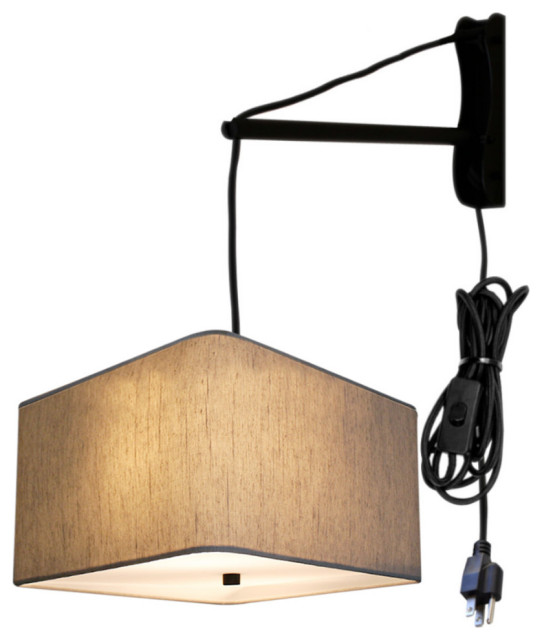 MAST PlugIn Wall Mount Pendant, 2 Light Black Cord/Arm With Diffuser