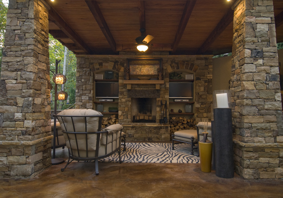 Contemporary patio in Atlanta with a fire feature.