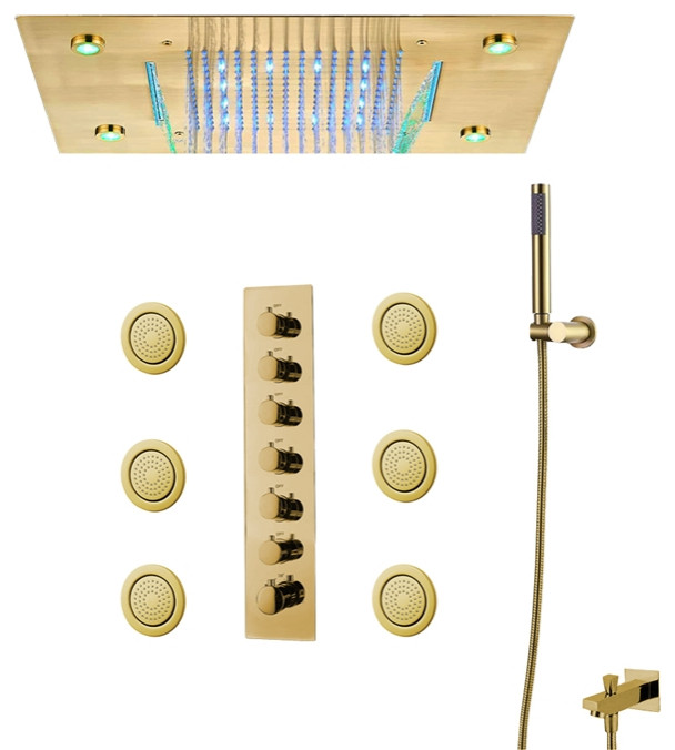 Crema LED Gold Musical Shower System With Round Hand Shower, 6 Round