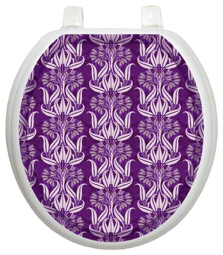 Bell Flowers in Plum Toilet Tattoos Seat Cover, Decorative Vinyl Lid Decal, Round