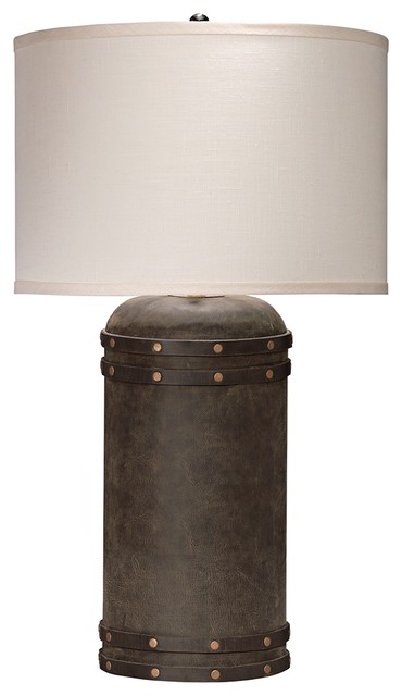 Country - Cottage Jamie Young Small Barrel Vintage Leather and Wood Table Lamp