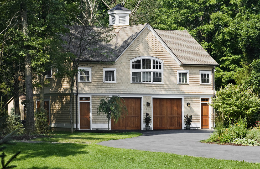 Inspiration for a mid-sized arts and crafts detached two-car garage in New York.