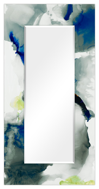 Ephemeral Rectangular Beveled Mirror on Free Floating Printed Tempered Art Glass