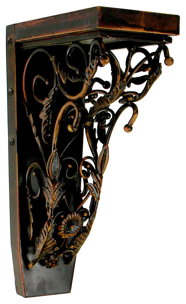 4"x7.75"x13" Baroque Rosette Corbel, Oiled Bronze Traditional