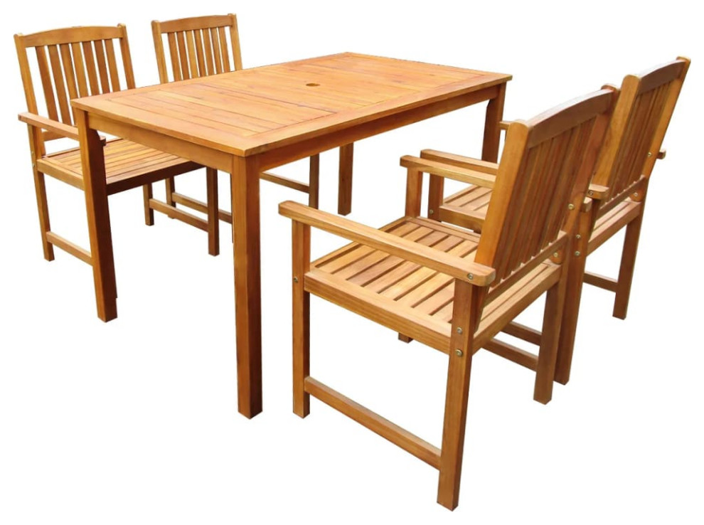 vidaXL 5 Piece Solid Acacia Wood Patio Dining Set Gray Seating Table