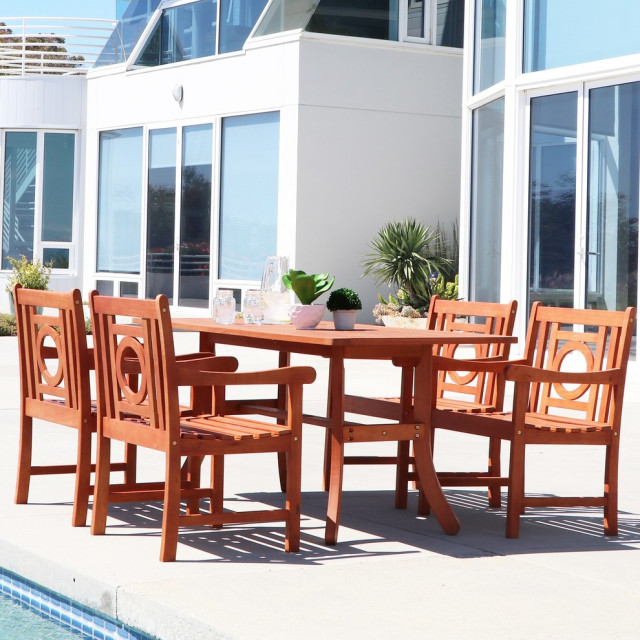 Malibu EcoFriendly 5Piece Outdoor Hardwood Dining Set Transitional