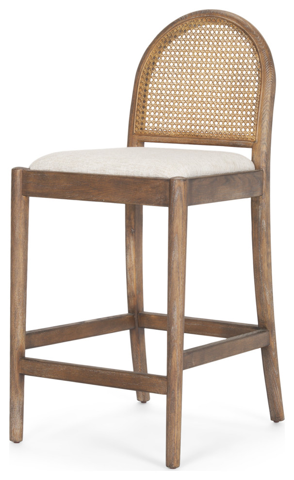Elle Rounded Caneback Medium Brown Wood With Oatmeal Fabric Counter