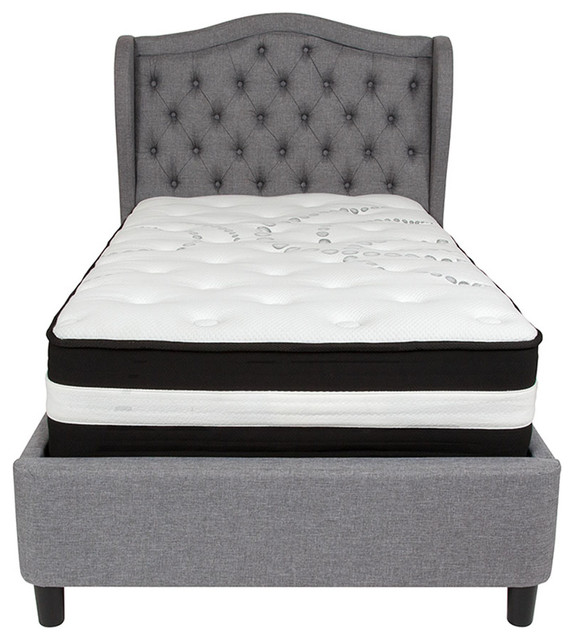 Valencia Tufted Upholstered Platform Bed Light Gray Fabric Valencia Tufted Upholstered Platform Bed Light Gray Fabric Transitional Beds By Here2