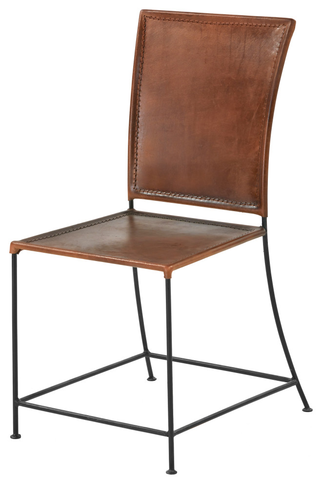 Brown Top Grain Leather Dining Chair Modern Minimalist Style
