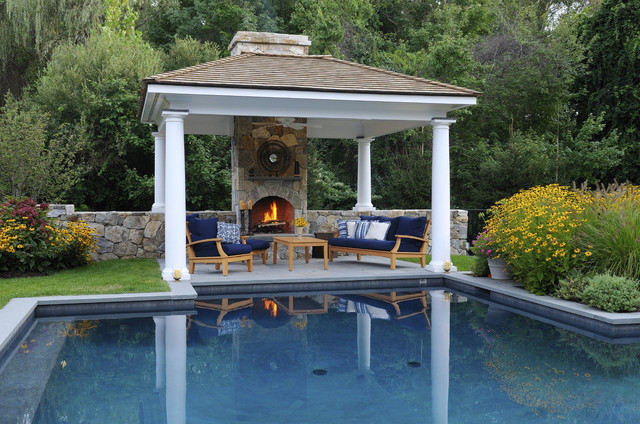 Elegantly Staged Outdoor Living Space - Traditional - Pool - New York - by Samarotto Design Group