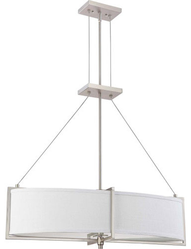 Portia Brushed Nickel Four-Light Pendant with Slate Gray Fabric Shade