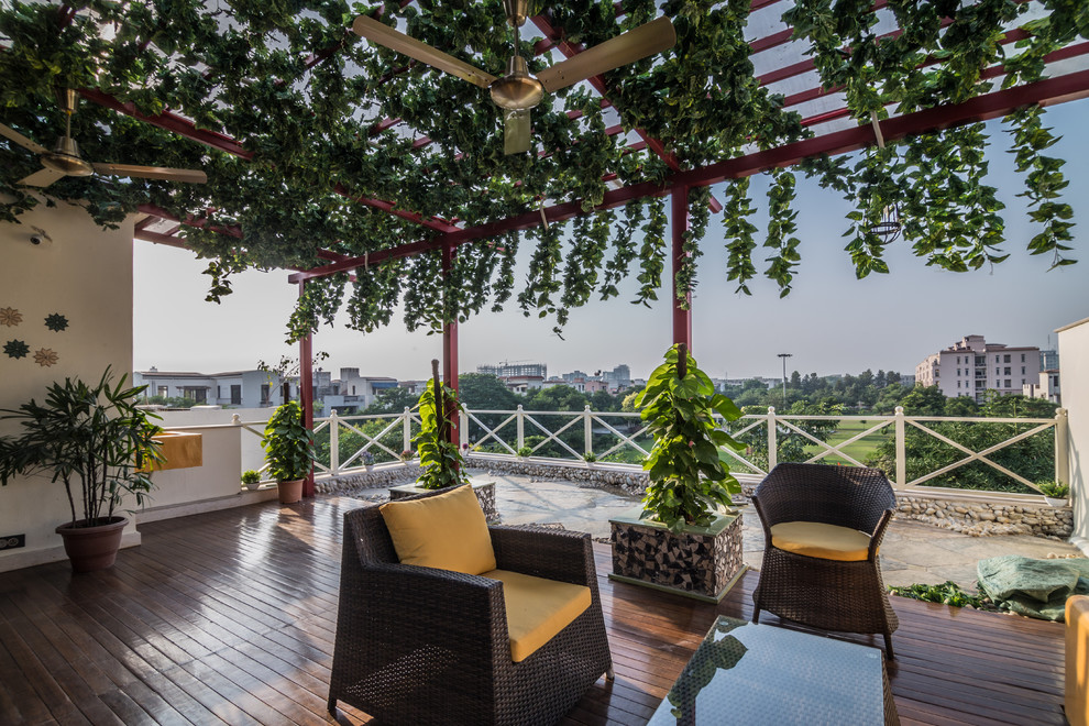 Photo of a transitional terrace & balcony in Bengaluru.