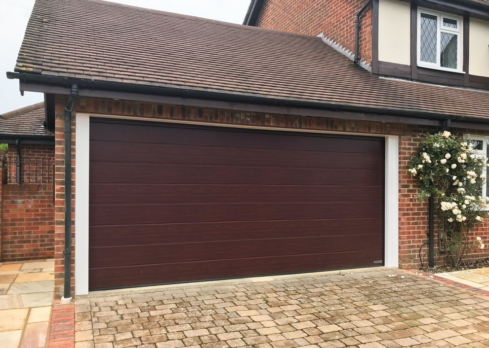 Hormann Lpu42 M Ribbed Sectional Garage Door Finish In A Rosewood