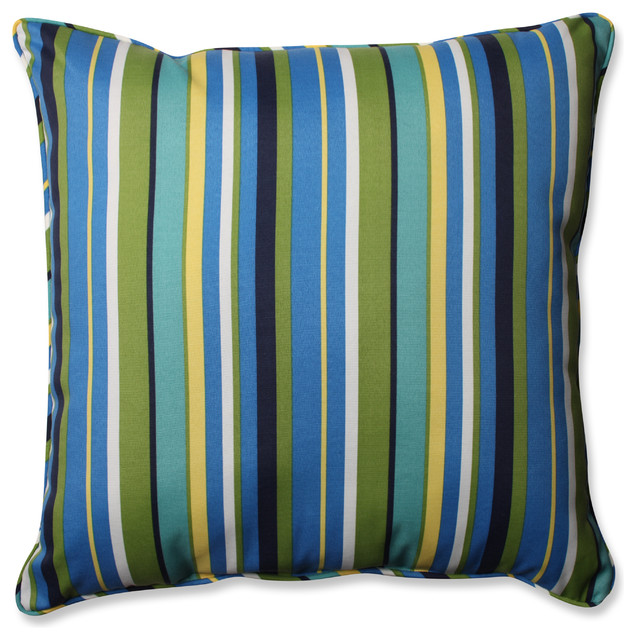 Topanga Stripe Lagoon 25" Floor Pillow, 25"x25"x5" Contemporary