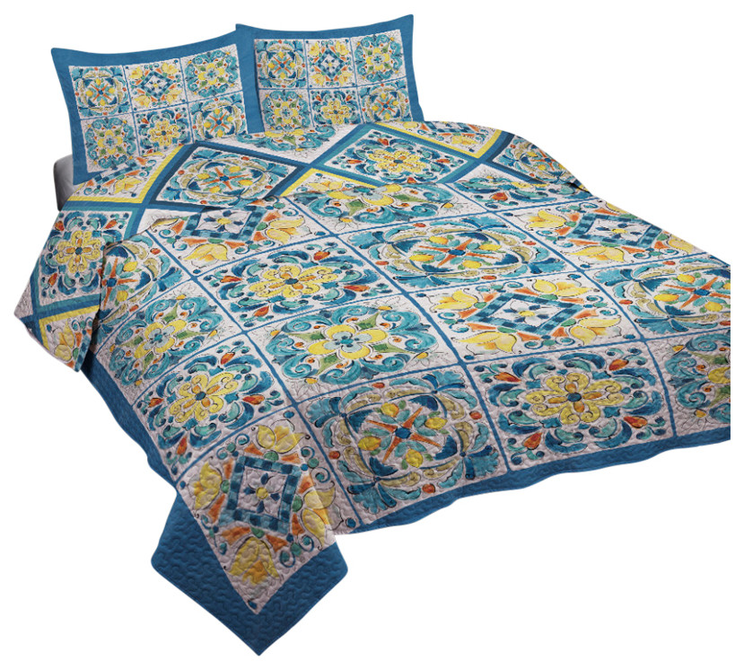 Mediterranean Breeze King Quilt Set Contemporary Quilts And Quilt