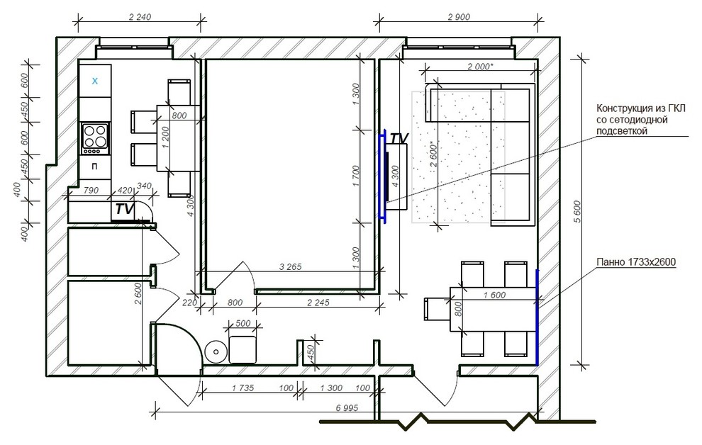 Квартира "бирюза+кирпич"