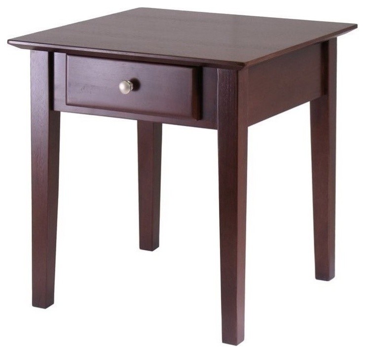 Pemberly Row End Table with One Drawer in Antique Walnut Transitional