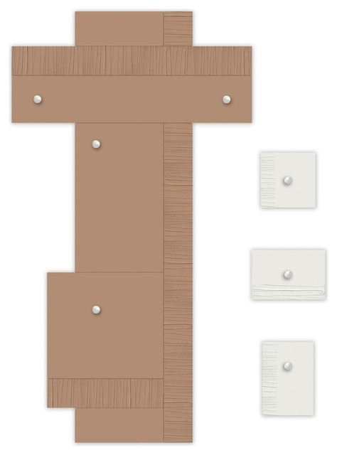 3D Line Effect Wall-Mounted Coat Stand, Hazelnut and Cream