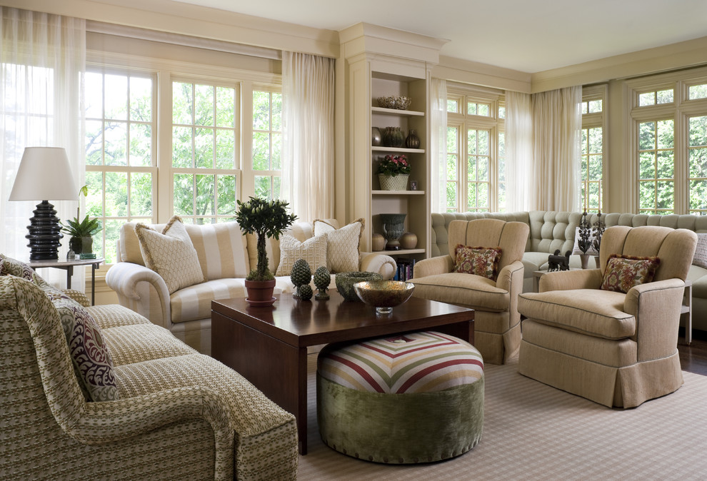 Inspiration for an expansive traditional living room in New York with beige walls.