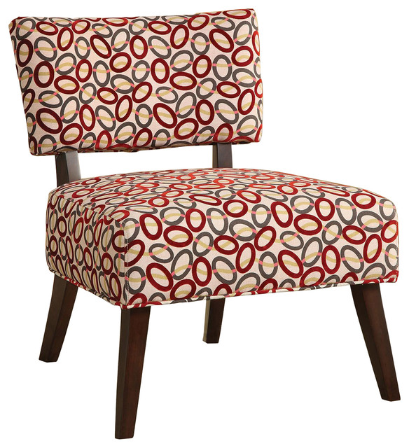 Red and Gray Ovals Patterned Accent Chair Contemporary Armchairs