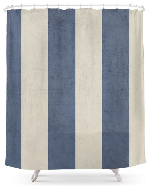 Vintage Dark Blue Stripes Shower Curtain Beach Style Shower