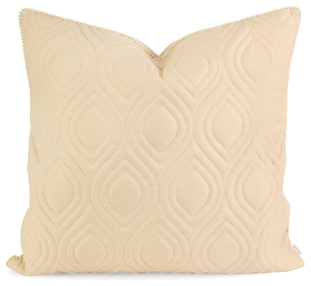 IK Kavita Beige Linen Quilted Pillow w/ Down Fill