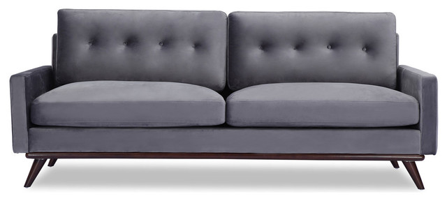 Lucille Midcentury Modern Classic Sofa, Fossil Velvet