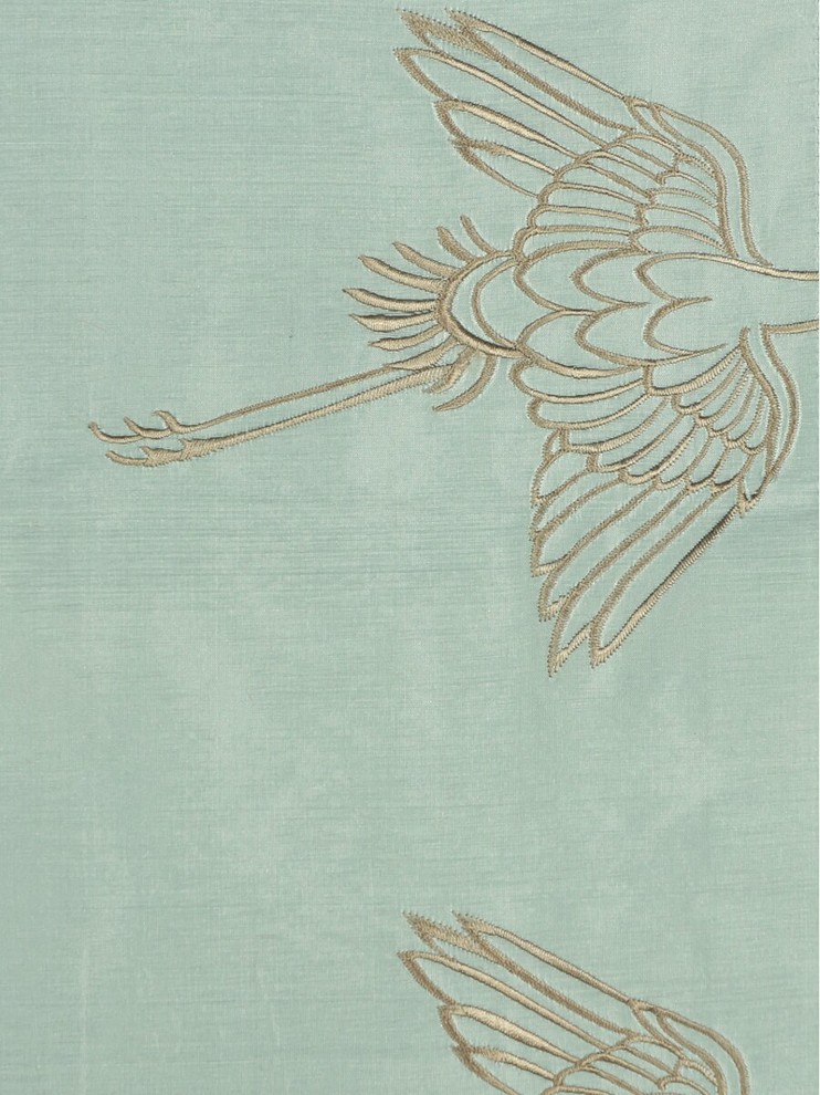 Blue Custom Made Embroidered Animal Dupioni Silk Curtains