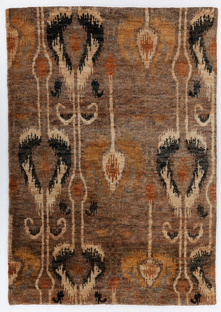 Hetty Hand Knotted Contemporary Rug Brown Black Gold Orange 5 X7 6