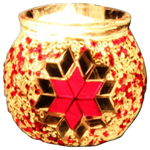Art-Win Lighting CH11006 Handmade Mosaic Candle Holder, Red