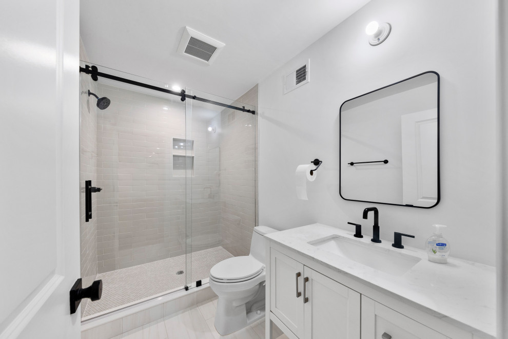 Guest Bathroom Black Fixtures | Gut Remodel Haworth NJ