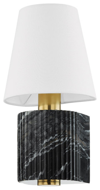 Aden 1 Light Wall Sconce, Vintage Brass and Black Marble