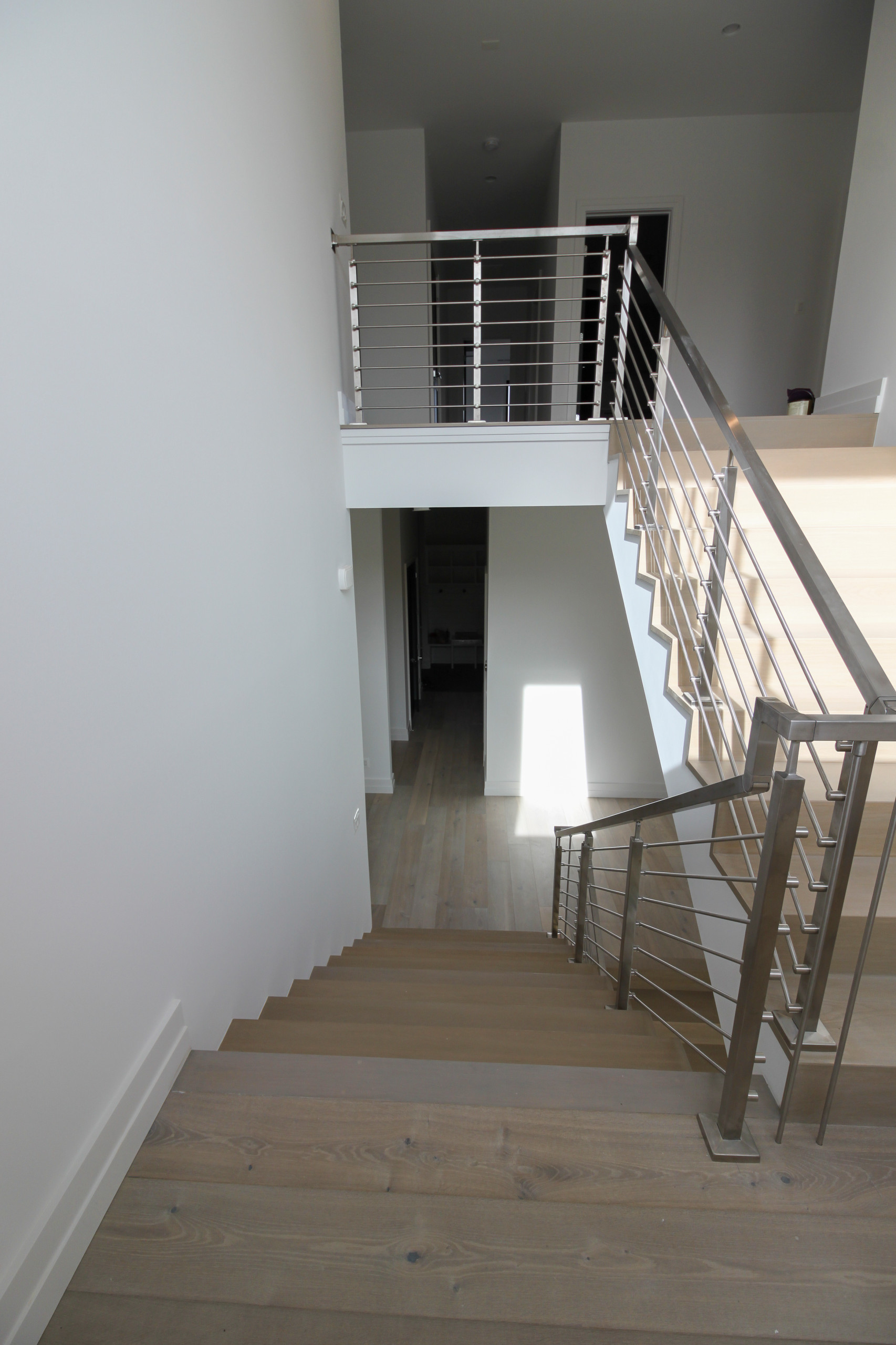 75_Modern Stairway: White O 75_ak & Stainless Steel Balustrade, McLean VA 22101